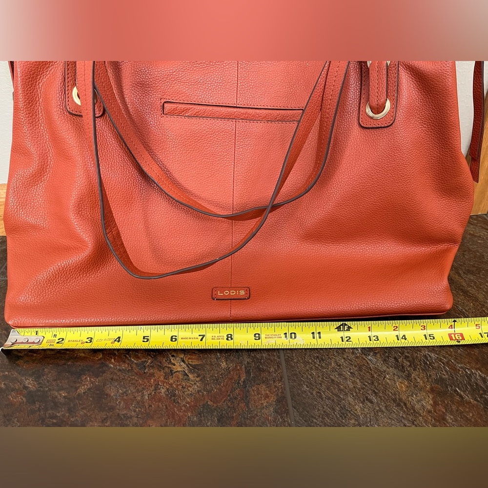 New Lodis Texas leather Amanda 100% leather oversized work tote purse. Orange - Picture 8 of 16